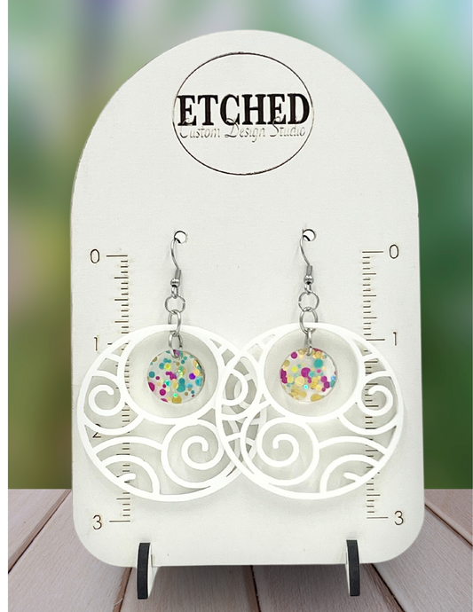 White and Confetti Acrylic Dangle Earrings