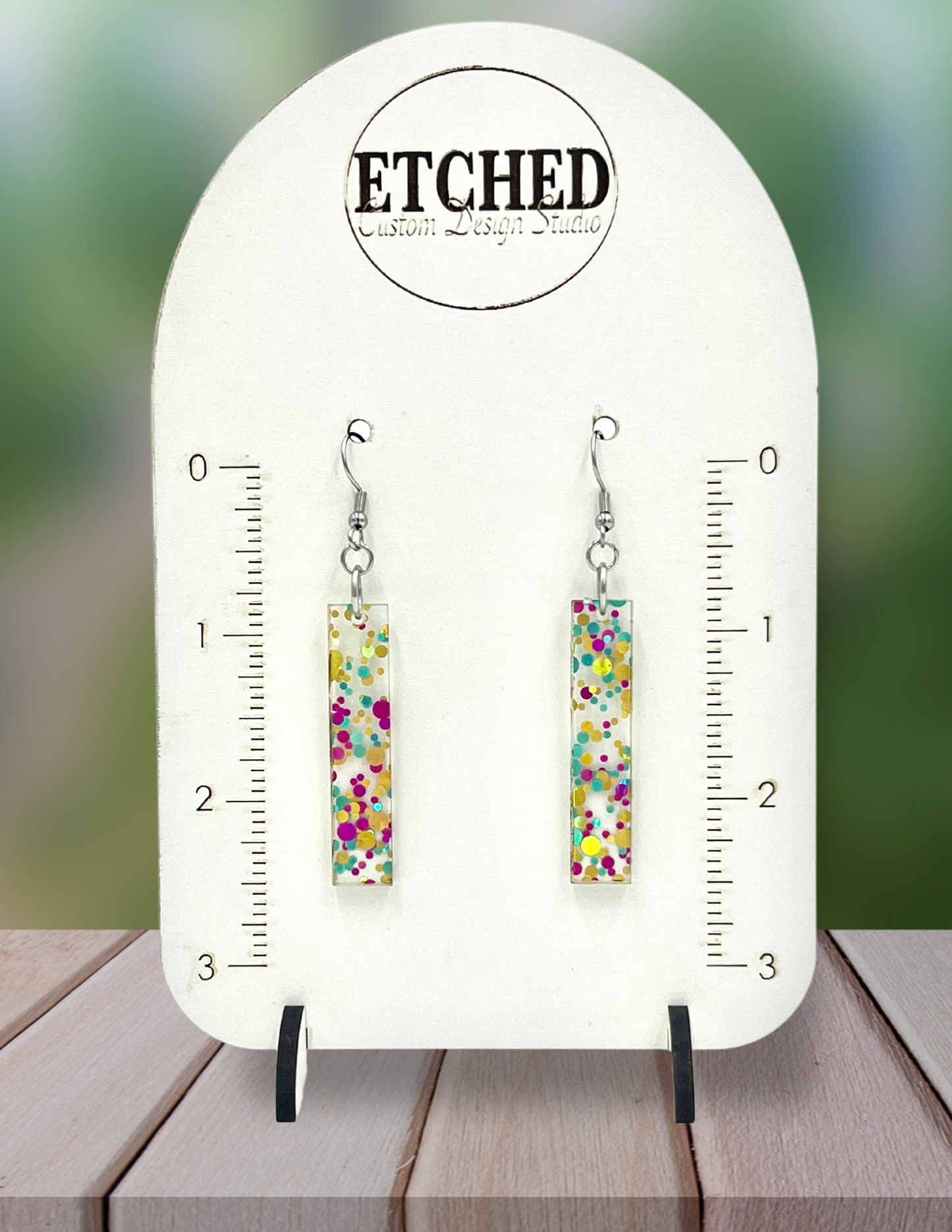 Bright Confetti Acrylic Rectangle Dangle Earrings